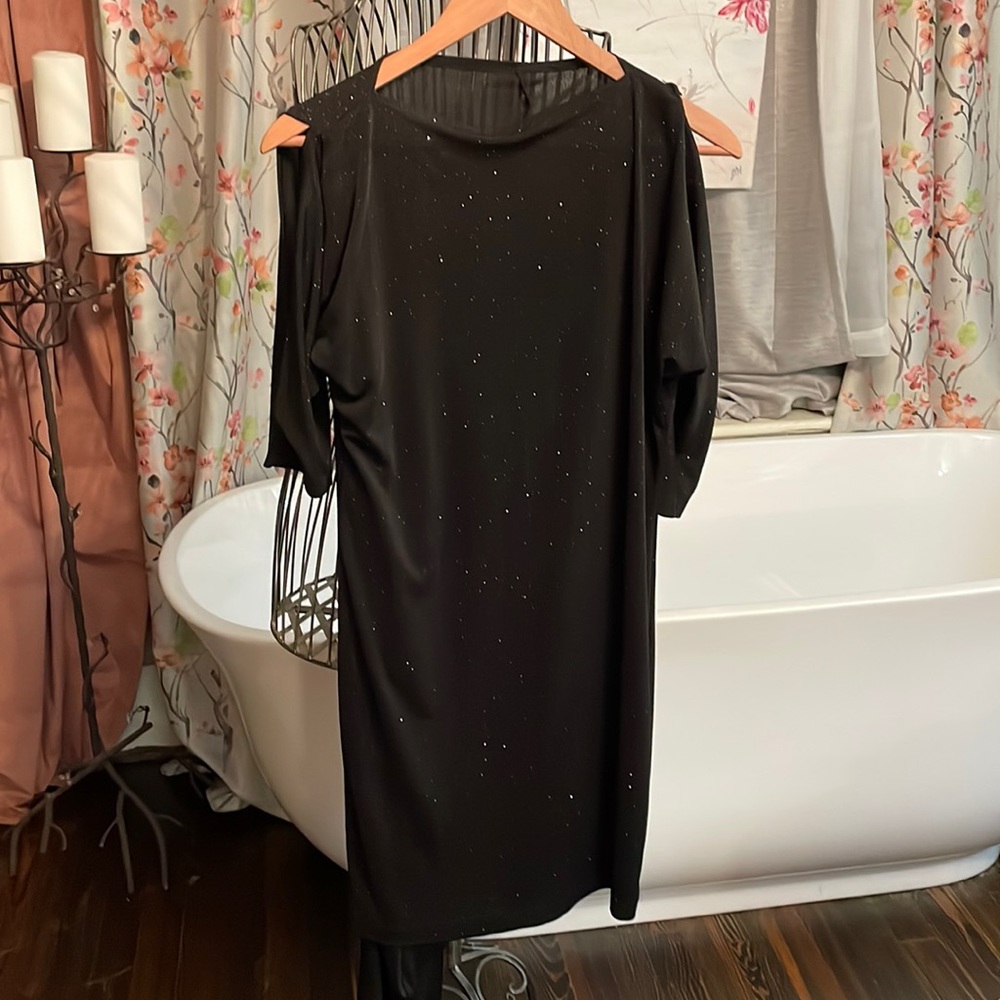 Black shimmery cut out sleeve cocktail dress